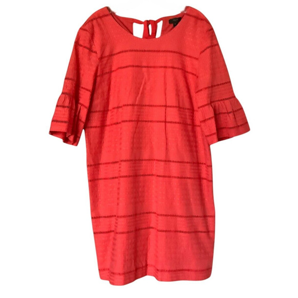 J.Crew Size 14 100% Cotton Flutter Sleeve Eyelet Shift Dress Bright Coral - Picture 2 of 11